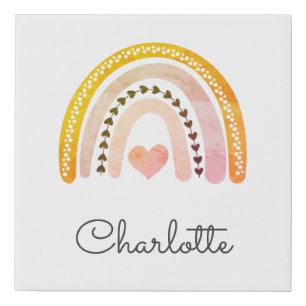 Personalized Boho Watercolor Rainbow Name Nursery  Faux Canvas Print