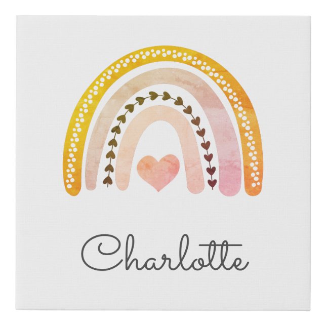 Personalized Boho Watercolor Rainbow Name Nursery  Faux Canvas Print (Front)