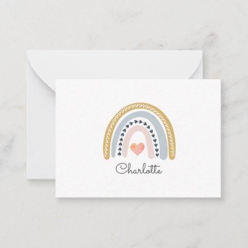 Personalized Boho Watercolor Rainbow  Note Card