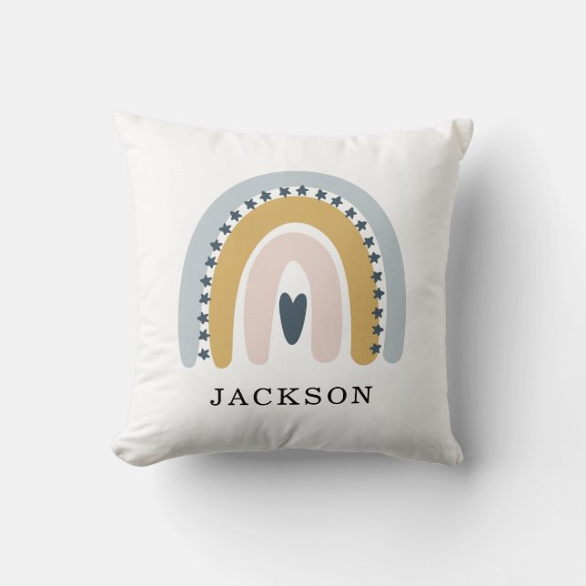 Personalized Boho Watercolor Rainbow Nursery  Throw Pillow (Front)