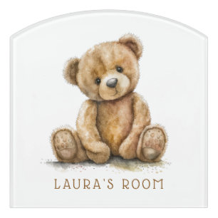 Personalized Boho Watercolor Teddy Bear Nursery Door Sign