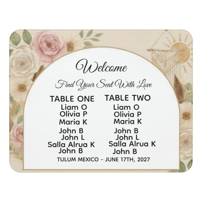 Personalized Boho Wedding Seating Chart Welcome Si Door Sign (Contemporary Front)