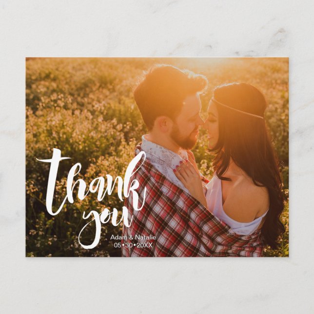 Personalized, boho, Wedding Thank you Script Announcement Postcard (Front)