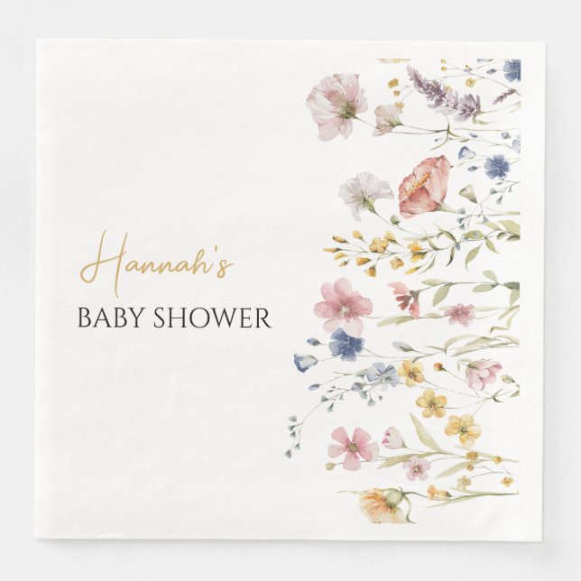 Personalized Boho Wildflower Baby Shower Paper Dinner Napkins (Front)