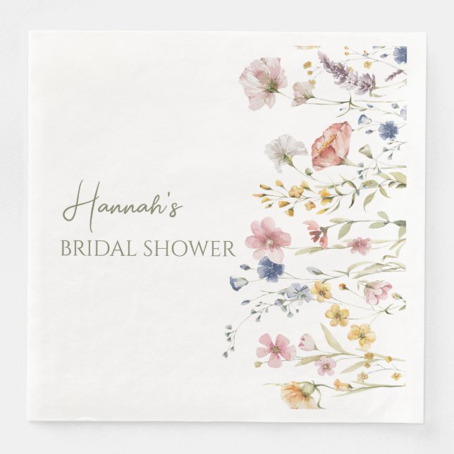 Personalized Boho Wildflower Bridal Shower Paper Dinner Napkins (Front)