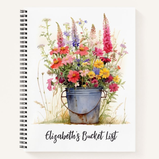 Personalized Boho Wildflower Bucket List Notebook (Front)