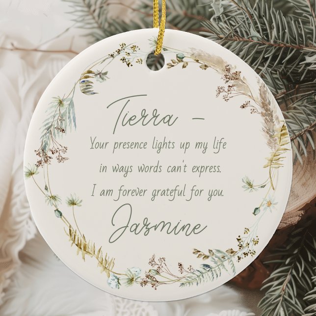 Personalized Boho Wildflower Friendship Christmas Ceramic Ornament (Creator Uploaded)