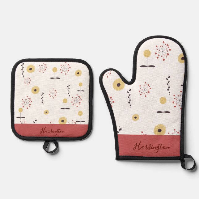 Personalized Boho Wildflower  Oven Mitt & Pot Holder Set (Front)