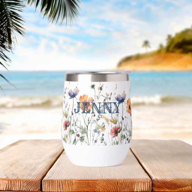 Personalized Boho Wildflowers Gift Thermal Wine Tumbler (Beach)