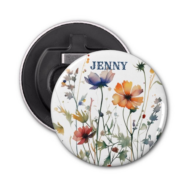 Personalized Boho Wildflowers Wedding Favor Gift Bottle Opener (Front)