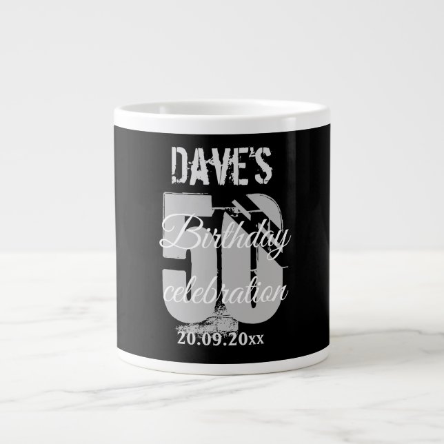 Personalized Bold Black 50 Any Birthday  Giant Coffee Mug (Front)