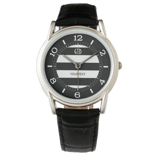 Personalized Bold Black & White Horizontal Stripes Watch (Front)