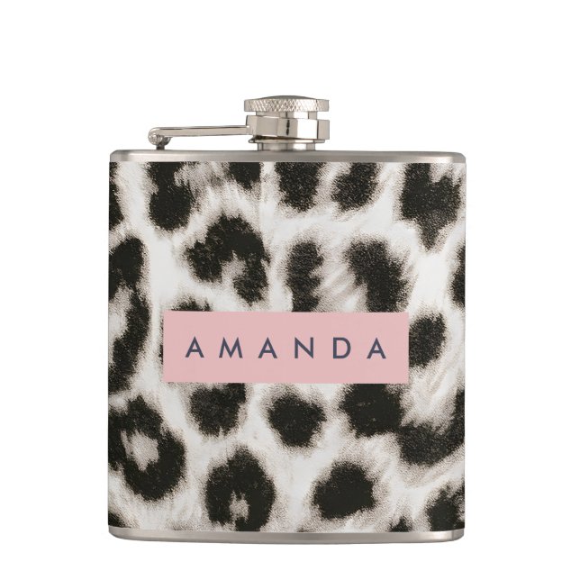 Personalized Bold Black & White Leopard Print  Flask (Front)