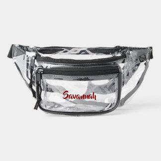 Personalized Bold Blood Red Script Name  Clear Fanny Pack