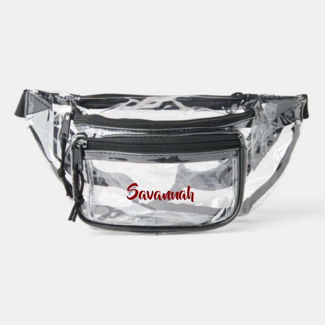 Personalized Bold Blood Red Script Name  Clear Fanny Pack (Front)