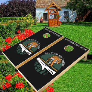 Personalized Bold Cat Tiger On Black Cornhole Set