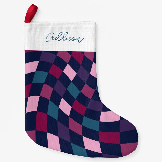 Personalized Bold Checkered Pattern Small Christmas Stocking (Front)