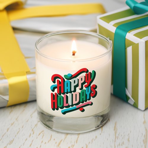 Personalized Bold Colorful Happy Holidays Candle