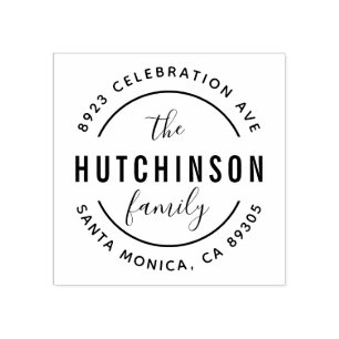 Personalized Bold Family Name Round Return Address Rubber Stamp
