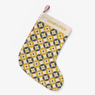 Personalized Bold Geometric Warm Gold Gray Vintage Small Christmas Stocking