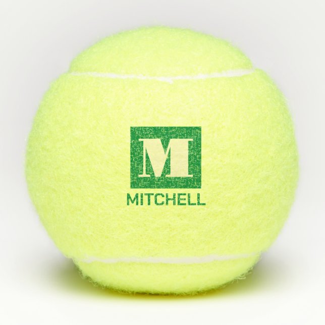 Personalized Bold Green Initial Monogram Name Tennis Balls (Front)
