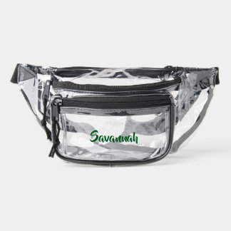 Personalized Bold Green Script Name  Clear Fanny Pack