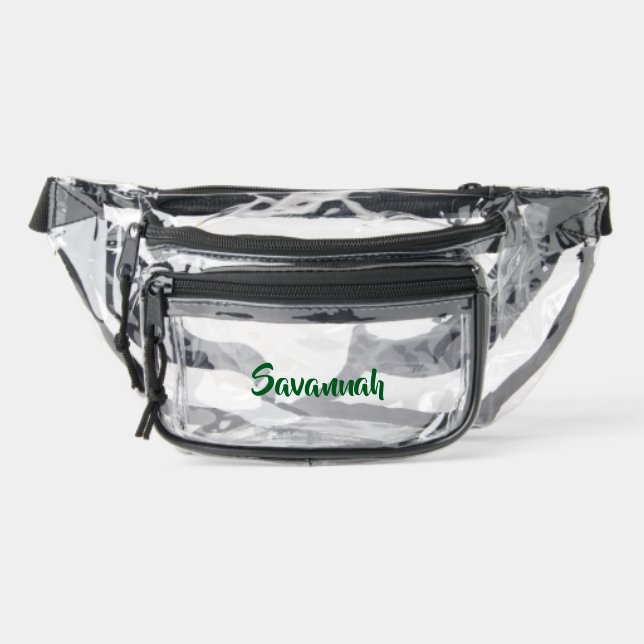 Personalized Bold Green Script Name  Clear Fanny Pack (Front)