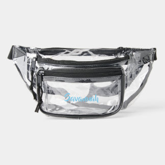 Personalized Bold Light Blue Script Name  Clear Fanny Pack