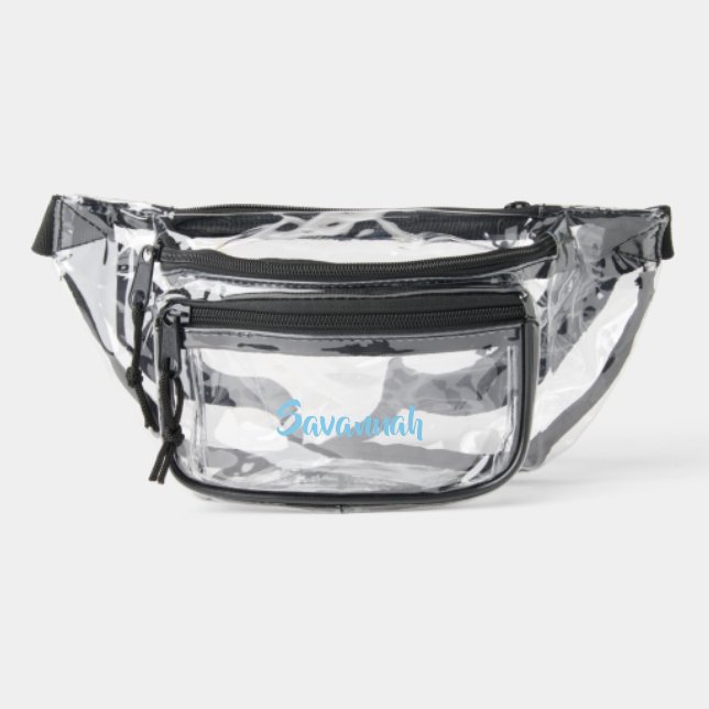 Personalized Bold Light Blue Script Name  Clear Fanny Pack (Front)