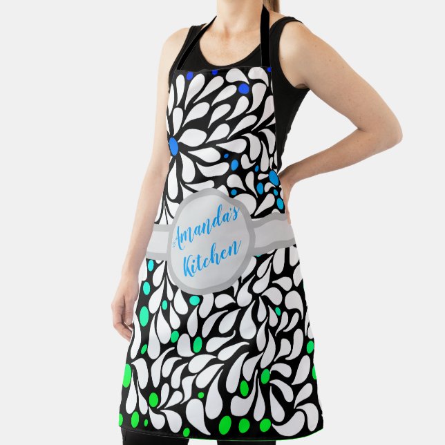 Personalized bold modern flowers blue teal ombre  apron (Insitu)