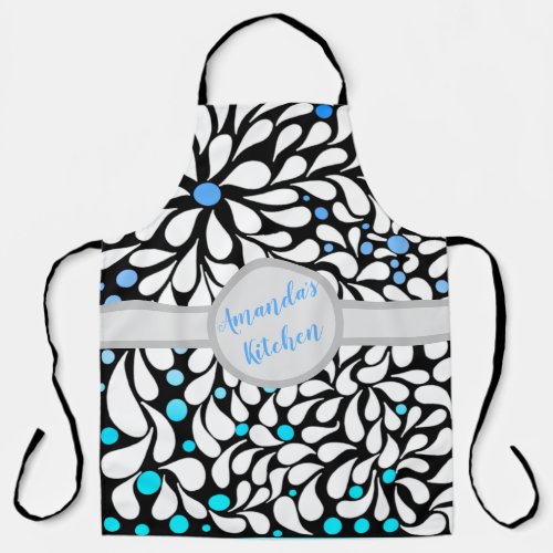 Personalized Bold modern flowers blue teal ombre   Apron