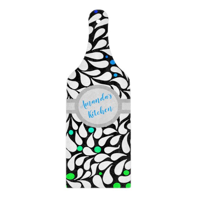 Personalized bold modern flowers blue teal ombre   cutting board (Front)