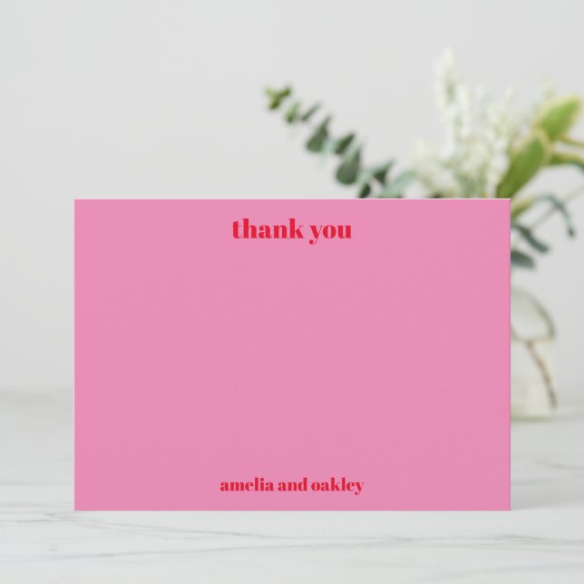 Personalized Bold Modern Pink Red Wedding Thank You Card (Standing Front)