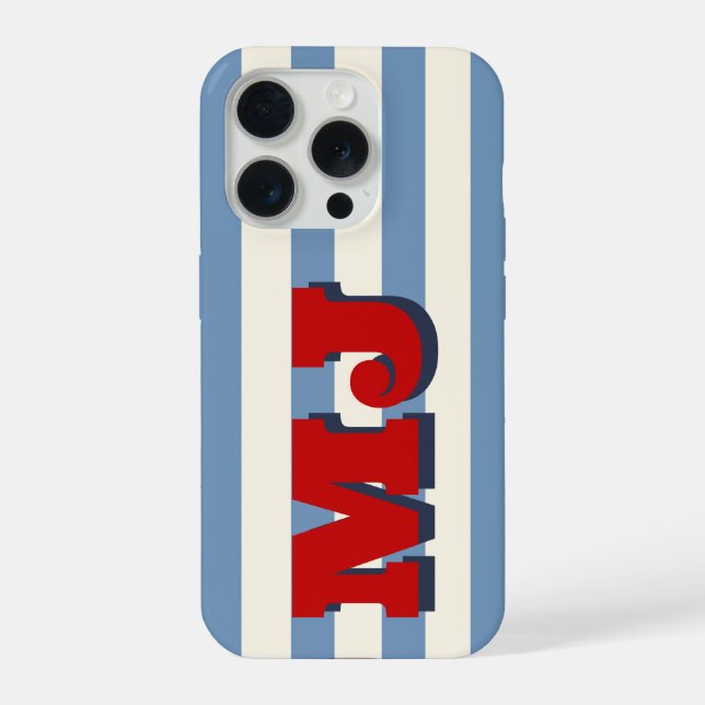 Personalized Bold Monogram, Americana Stripe iPhone Case (Back)