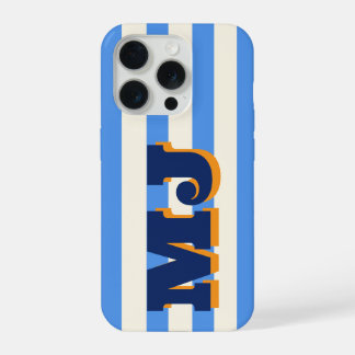 Personalized Bold Monogram, Blue Stripe iPhone 15 Pro Case