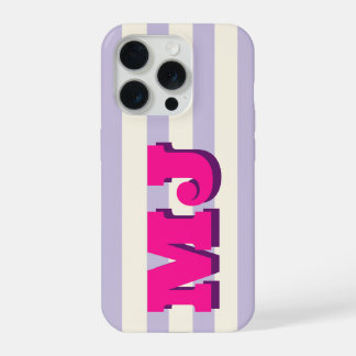 Personalized Bold Monogram, Lavender Stripe iPhone 15 Pro Case
