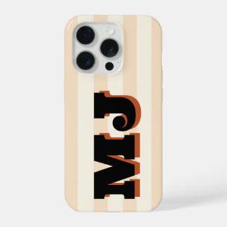 Personalized Bold Monogram, Neutral Stripe iPhone 15 Pro Case