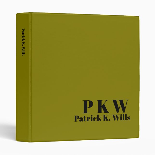 Personalized Bold Monogram Olive Portfolio  3 Ring Binder (Front/Spine)