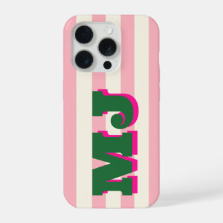 Personalized Bold Monogram, Pink Stripe iPhone 15 Pro Case