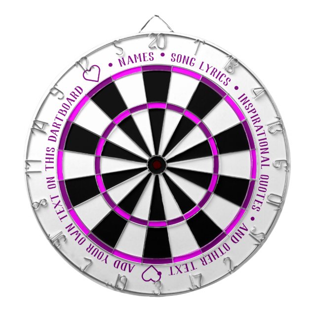 Personalized Bold Purple Fushia B&W Custom Text Dart Board (Front)