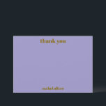 Personalized Bold Purple Gold Modern Bat Mitzvah Thank You Card<br><div class="desc">This personalized thank you design features a soft purple background with simple, modern typography and a clean layout. Designed for Bat Mitzvahs, birthdays, and milestone celebrations, it works well for sending notes of thanks after the event. The cool dusty blue color coordinates easily with matching invitations and décor pieces. A...</div>