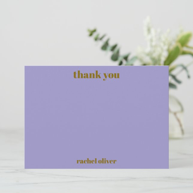 Personalized Bold Purple Gold Modern Bat Mitzvah Thank You Card (Standing Front)