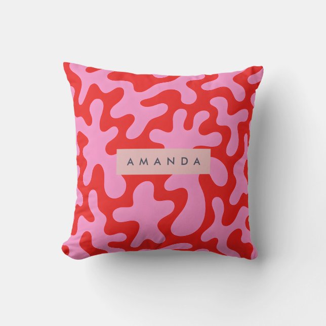 Personalized Bold Red and Pink Abstract Throw Pillow (Front)