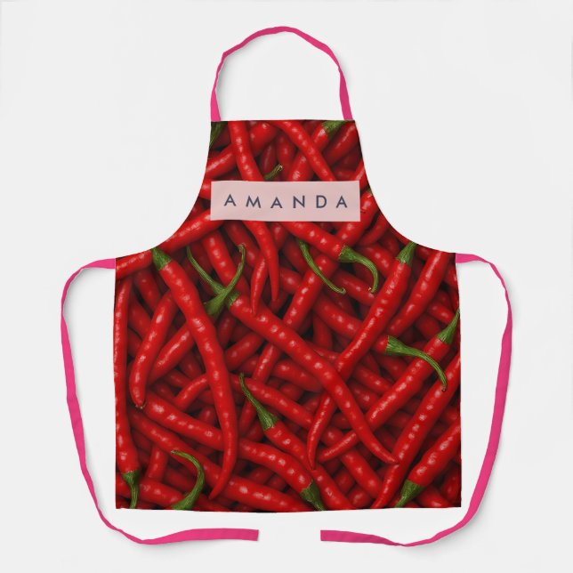 Personalized Bold Red Chili Pepper Pattern Apron (Front)