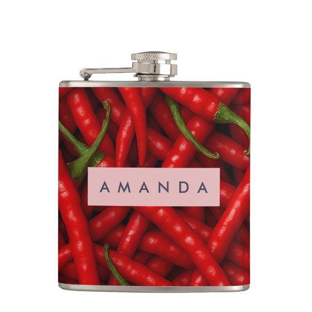Personalized Bold Red Chili Pepper Pattern Flask (Front)