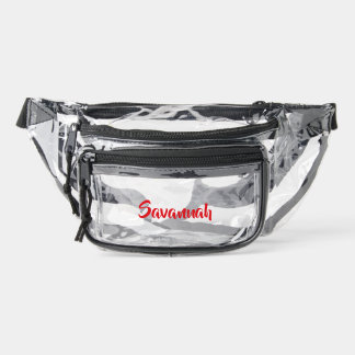 Personalized Bold Red Script Name  Clear Fanny Pack