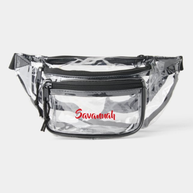 Personalized Bold Red Script Name  Clear Fanny Pack (Front)
