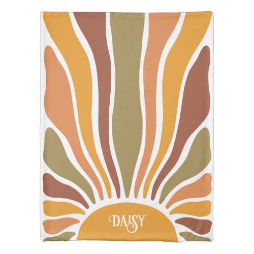 Personalized Bold Retro Abstract Sun Rays Dorm Duvet Cover