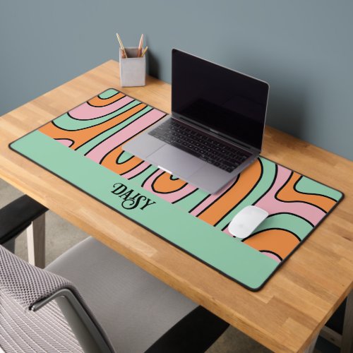 Personalized Bold Retro Abstract Wavy Lines Dorm Desk Mat
