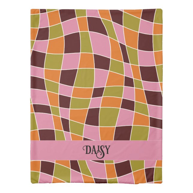 Personalized Bold Retro Abstract Wavy Lines Dorm Duvet Cover (Back)